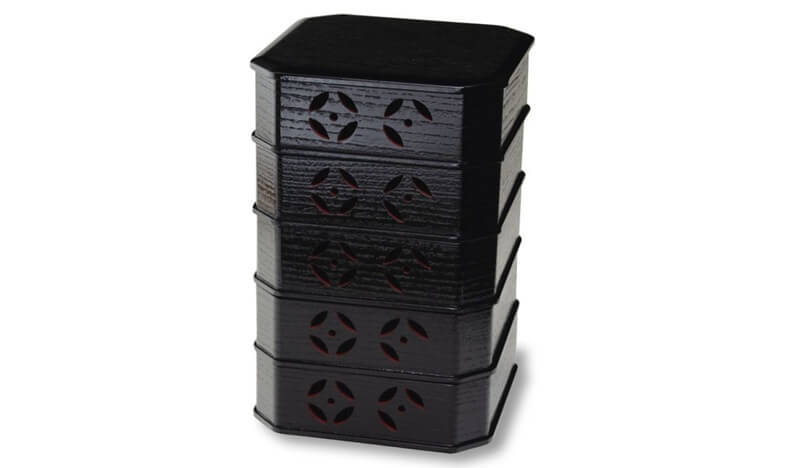 茶道具 縁高（ふちだか） 縁高重 掻合塗 七宝透 五客 中村湖彩