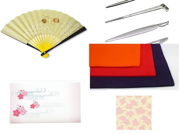 茶道具　扇子　懐紙　楊枝　帛紗　古帛紗
