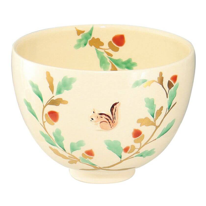 茶道具 抹茶茶碗(まっちゃちゃわん) 茶碗 浮彫 団栗にリス 今岡 三四郎(702089)