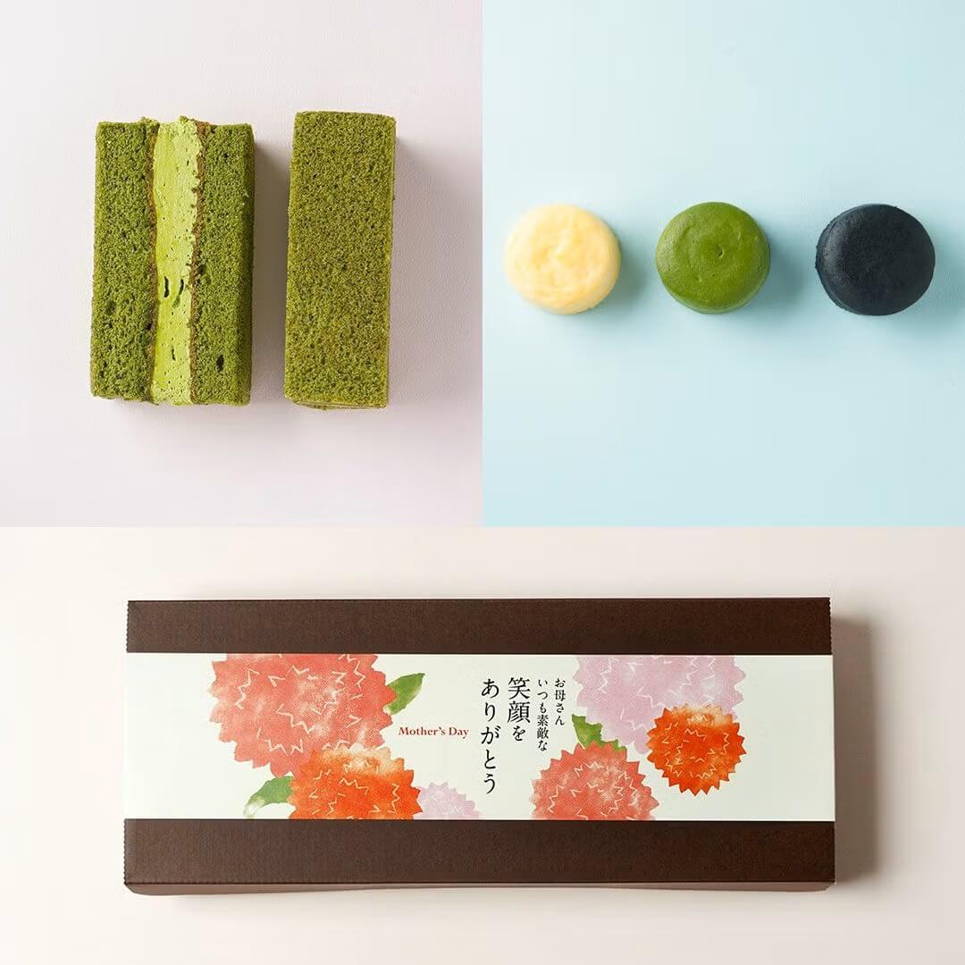 老舗茶舗千紀園の母の日限定ギフト【母の日限定】
宇治抹茶サンド2個と濃チーズケーキ6個 詰合せ＜母の日帯付＞