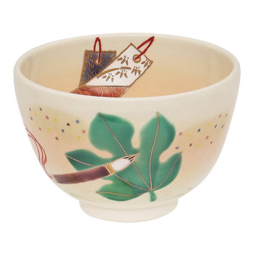 加藤 起楽・茶碗 色絵 短冊702356