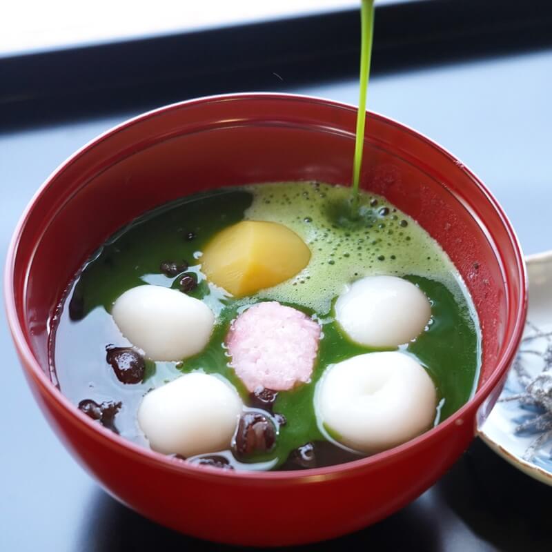千紀園茶房(喫茶・カフェ)道明寺餅入り宇治抹茶ぜんざい