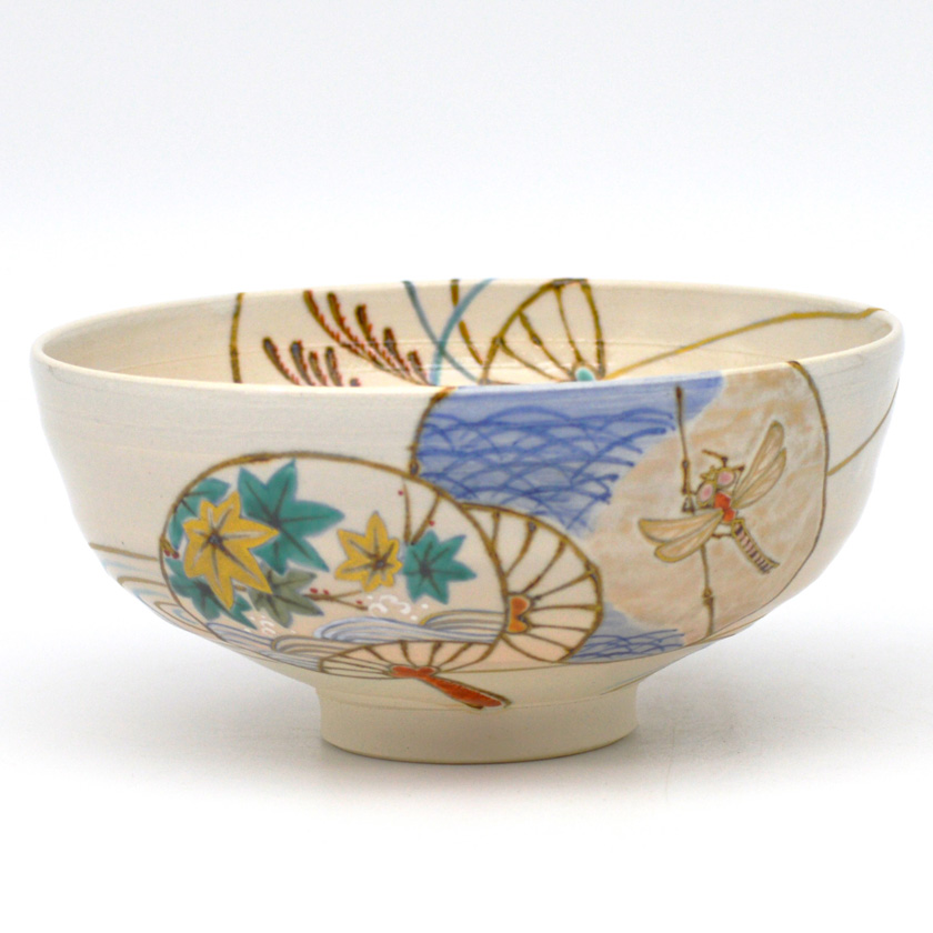 茶道具】泉涌寺 山川敦司作 団扇絵 青釉 茶碗