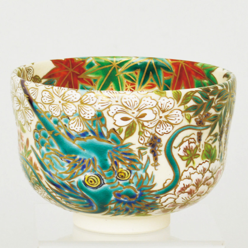 龍芳画　色絵仙人図抹茶茶碗 茶道具 抹茶茶碗（まっちゃちゃわん） 茶碗 色絵 花の龍 清閑寺