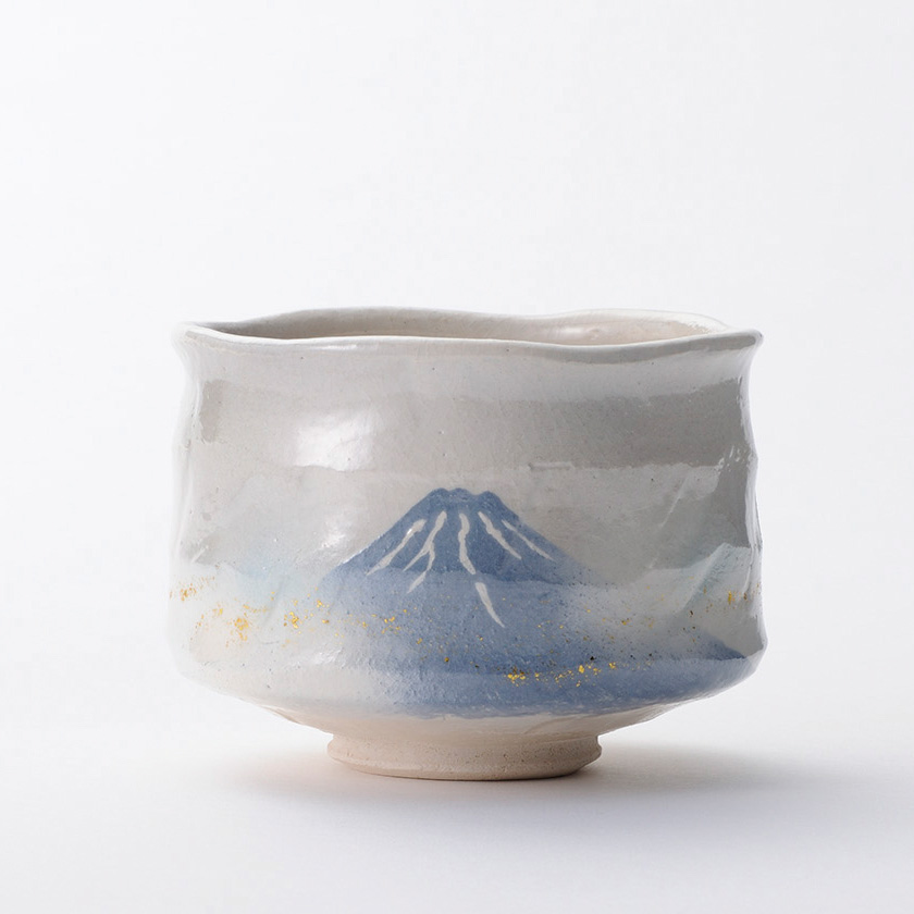茶道具 富士山模様抹茶茶碗 茶碗 灰釉掛分け富士山に桜絵 茶器＆茶道具 抹茶碗 - Sazen Tea