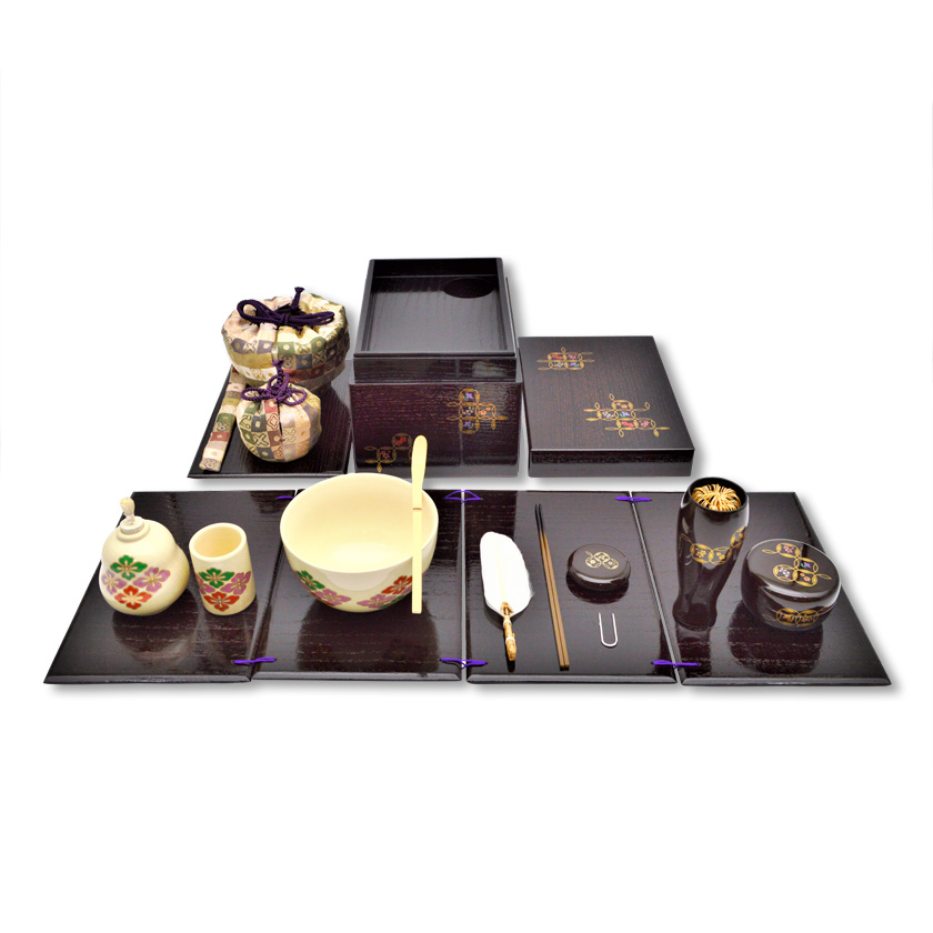 茶箱セット 茶道具　七宝文様 茶道具 茶箱 基本10点 セット 【 花七宝 】（メーカー直送品