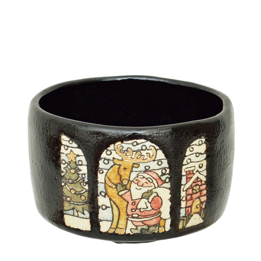 黒楽クリスマス茶碗　桂山 茶道具 楽茶碗（らくちゃわん） 茶碗 黒楽 X'mas ステンドグラス