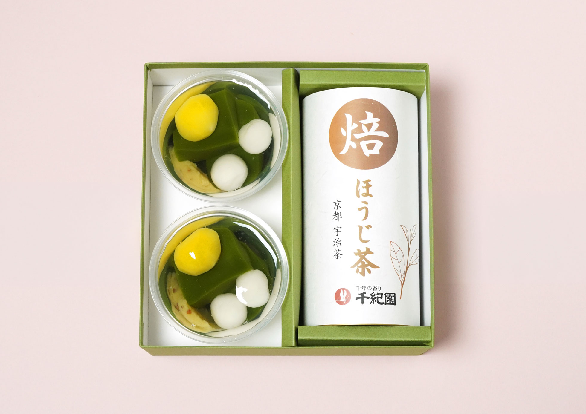 和栗あんの宇治抹茶ゼリーと極上ほうじ茶 ギフト箱